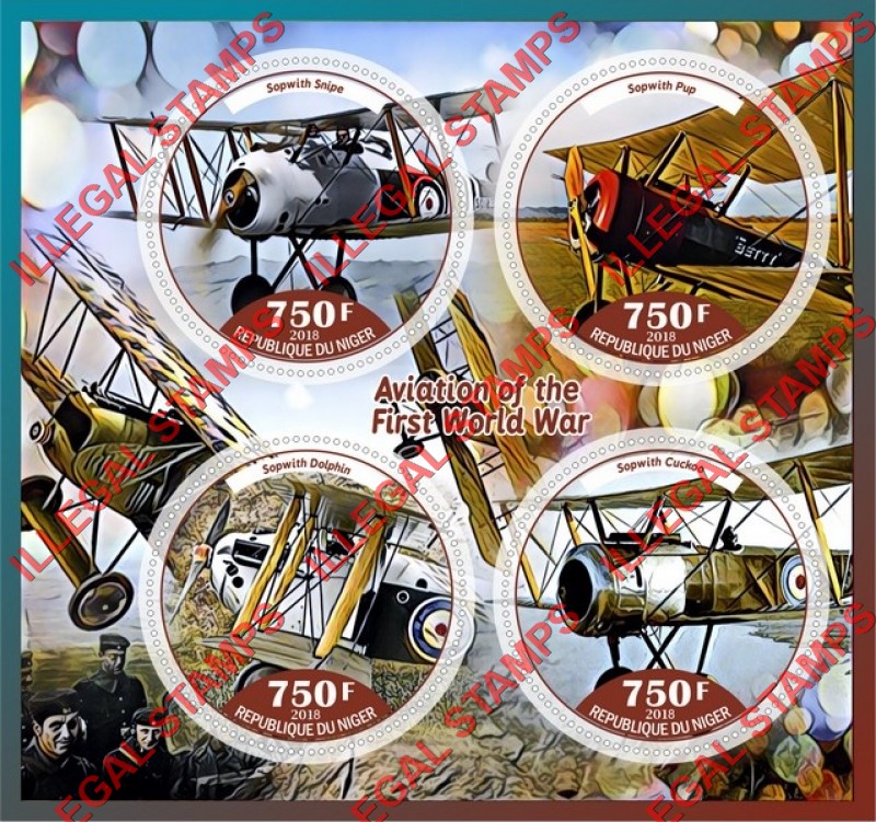 Niger 2018 World War I Aviation (different) Illegal Stamp Souvenir Sheet of 4