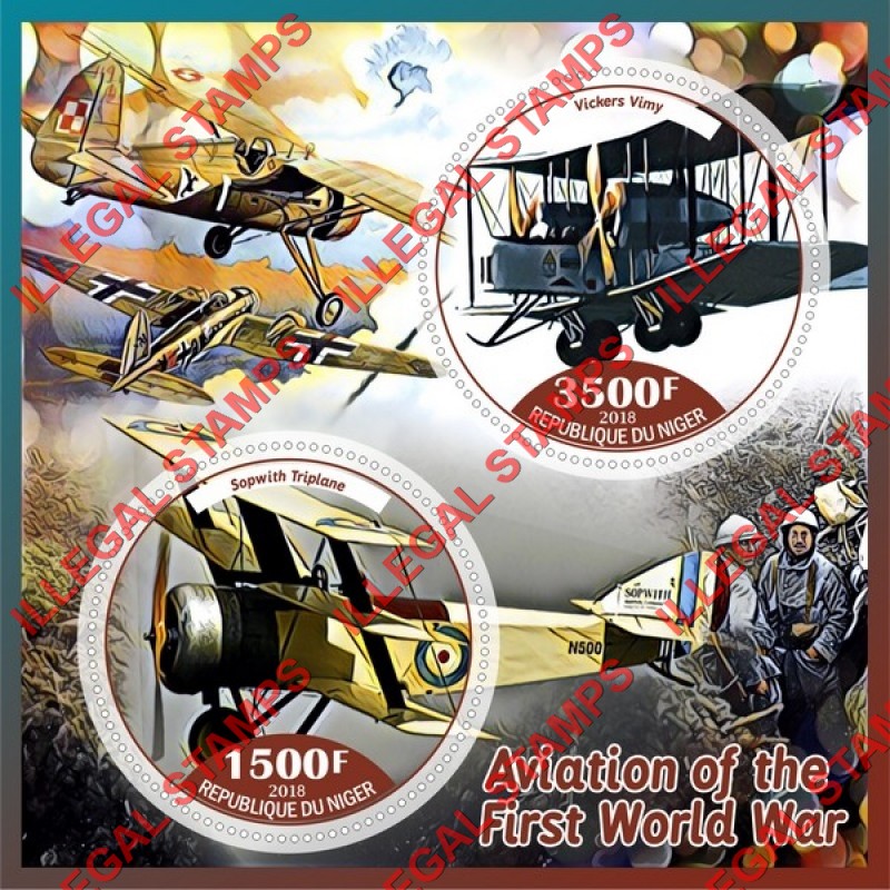 Niger 2018 World War I Aviation (different) Illegal Stamp Souvenir Sheet of 2