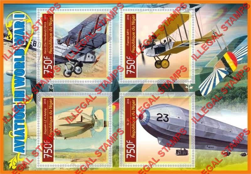 Niger 2018 World War I Aviation Illegal Stamp Souvenir Sheet of 4