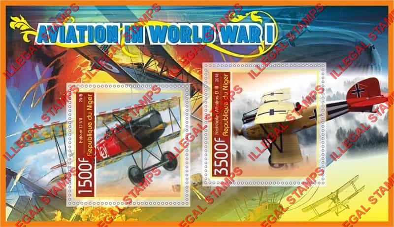 Niger 2018 World War I Aviation Illegal Stamp Souvenir Sheet of 2