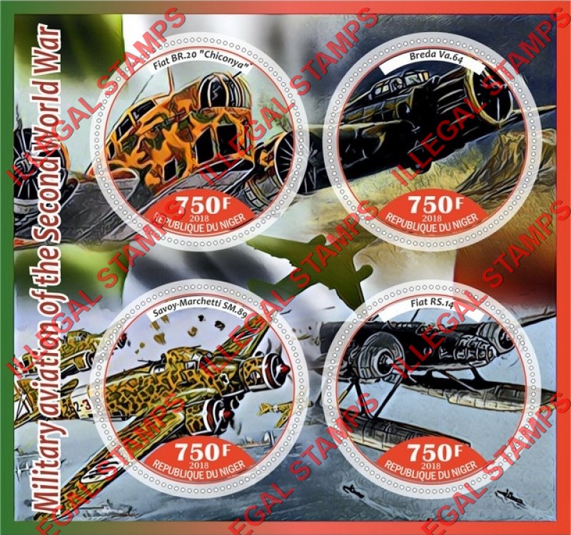 Niger 2018 World War II Military Aviation Illegal Stamp Souvenir Sheet of 4