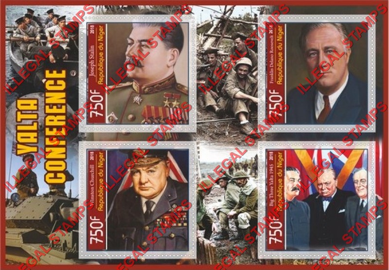 Niger 2018 Yalta Conference Illegal Stamp Souvenir Sheet of 4