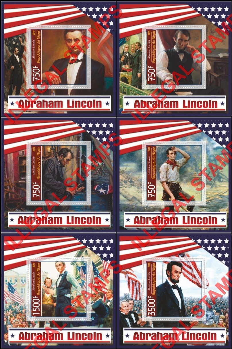 Niger 2019 Abraham Lincoln Illegal Stamp Souvenir Sheets of 1