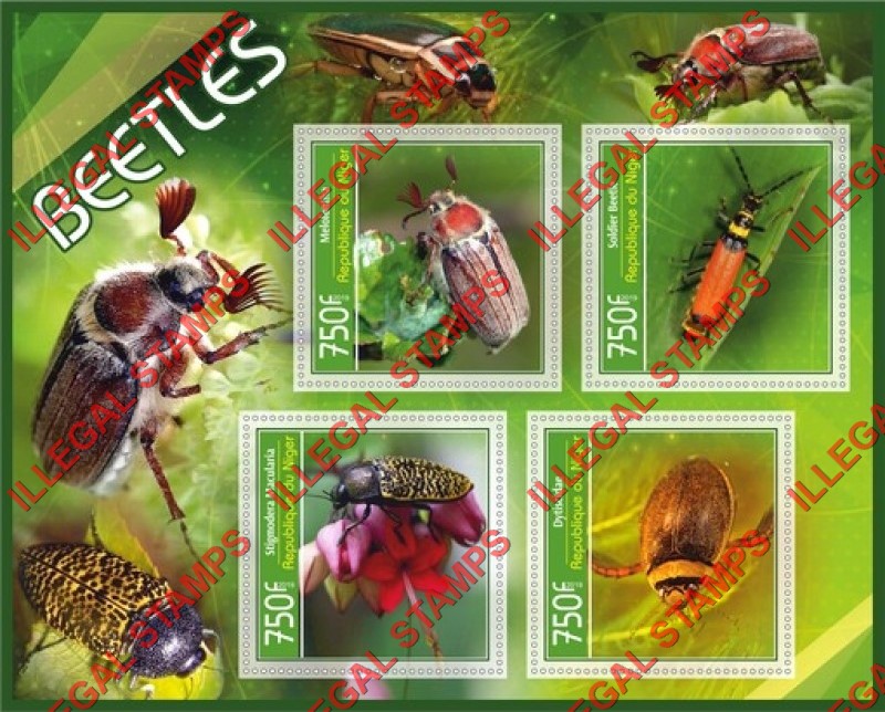 Niger 2019 Beetles Illegal Stamp Souvenir Sheet of 4