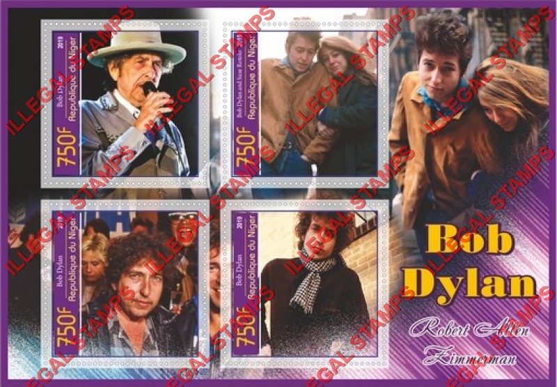 Niger 2019 Bob Dylan Illegal Stamp Souvenir Sheet of 4
