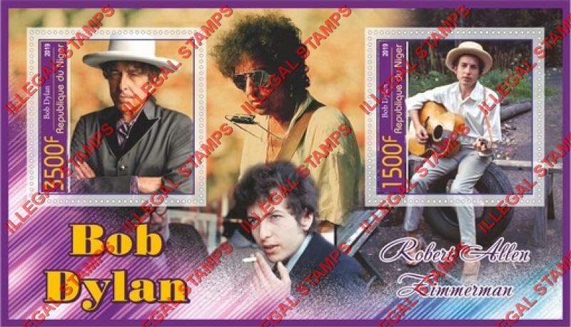 Niger 2019 Bob Dylan Illegal Stamp Souvenir Sheet of 2