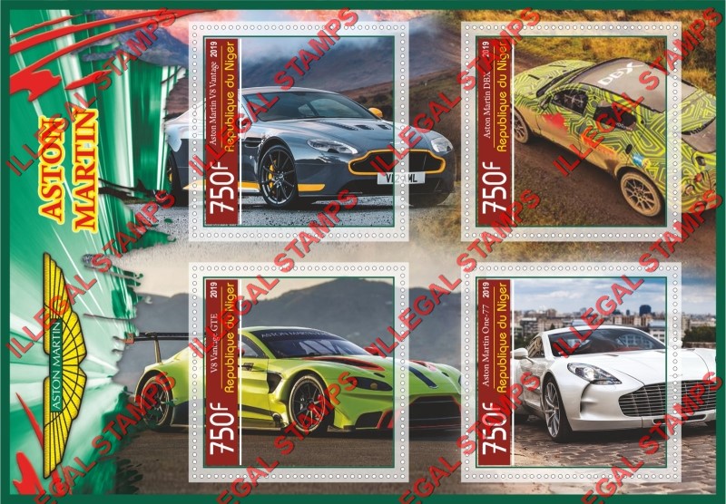 Niger 2019 Cars Aston Martin Illegal Stamp Souvenir Sheet of 4