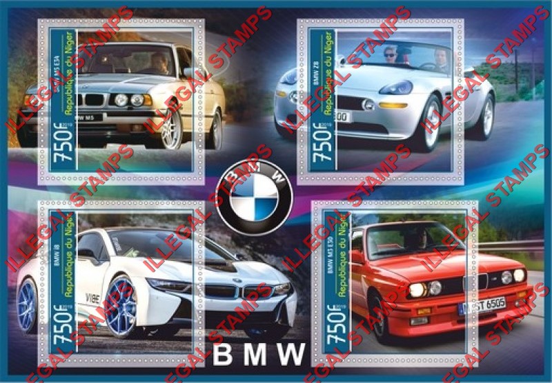 Niger 2019 Cars BMW Illegal Stamp Souvenir Sheet of 4