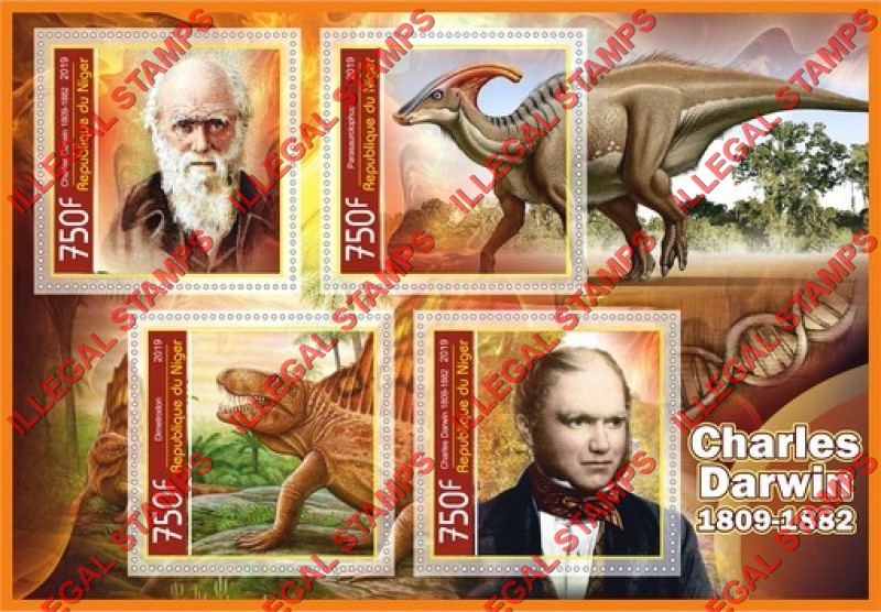 Niger 2019 Charles Darwin and Dinosaurs Illegal Stamp Souvenir Sheet of 4