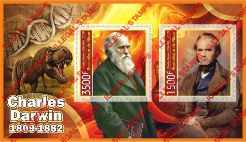 Niger 2019 Charles Darwin and Dinosaurs Illegal Stamp Souvenir Sheet of 2