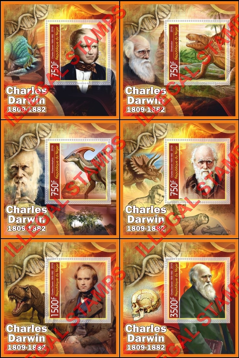 Niger 2019 Charles Darwin and Dinosaurs Illegal Stamp Souvenir Sheets of 1