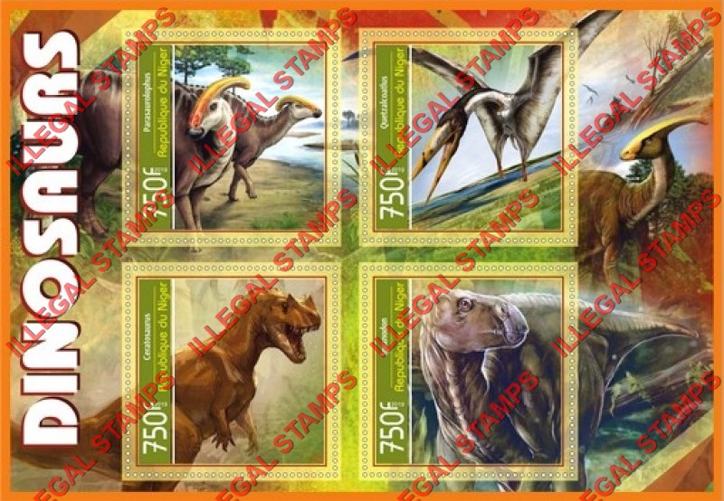 Niger 2019 Dinosaurs (different) Illegal Stamp Souvenir Sheet of 4