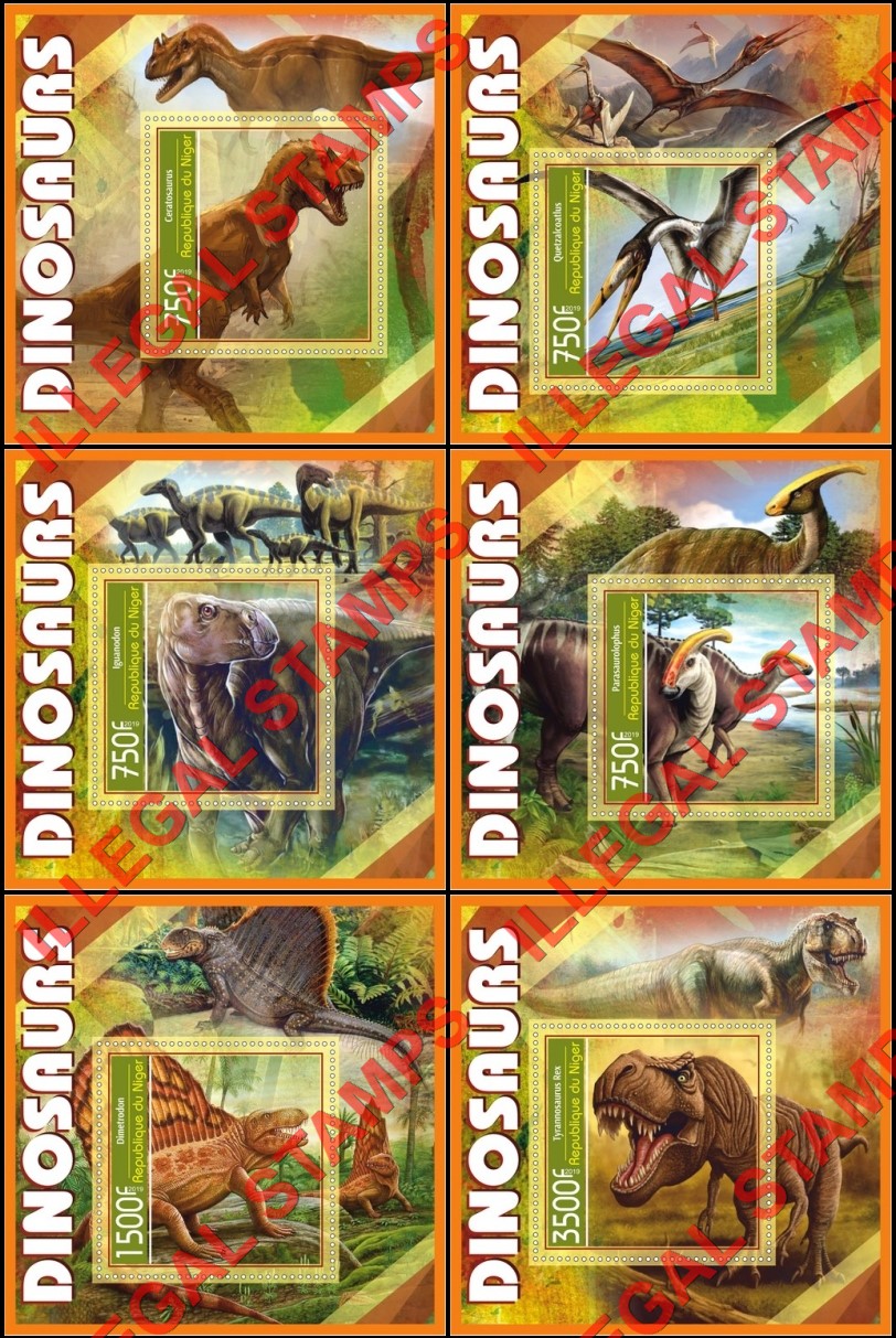 Niger 2019 Dinosaurs (different) Illegal Stamp Souvenir Sheets of 1