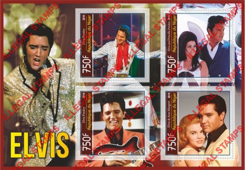 Niger 2019 Elvis Presley (different) Illegal Stamp Souvenir Sheet of 4