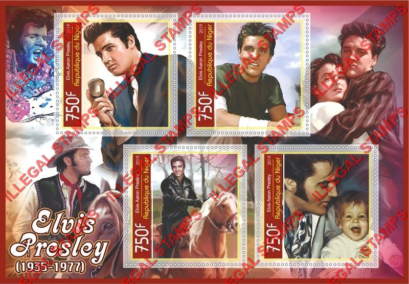 Niger 2019 Elvis Presley Illegal Stamp Souvenir Sheet of 4