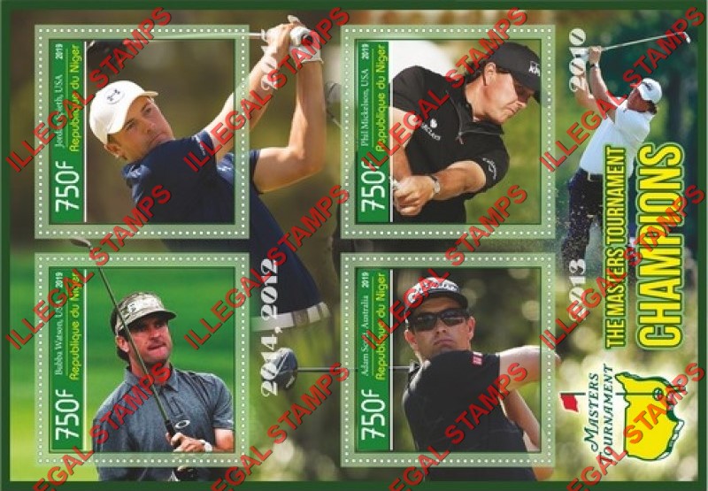 Niger 2019 Golf Masters Tournament Champions Illegal Stamp Souvenir Sheet of 4
