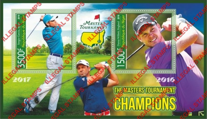 Niger 2019 Golf Masters Tournament Champions Illegal Stamp Souvenir Sheet of 2