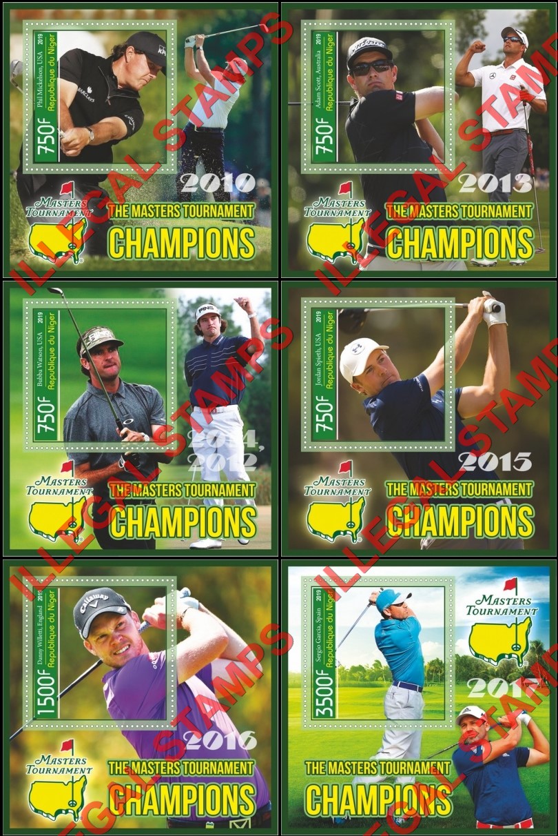 Niger 2019 Golf Masters Tournament Champions Illegal Stamp Souvenir Sheets of 1