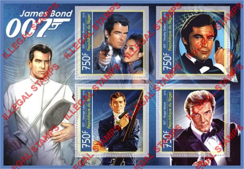 Niger 2019 James Bond 007 Illegal Stamp Souvenir Sheet of 4