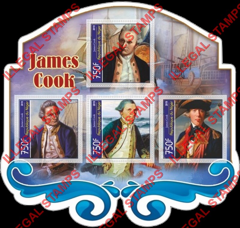 Niger 2019 James Cook (different c) Illegal Stamp Souvenir Sheet of 4