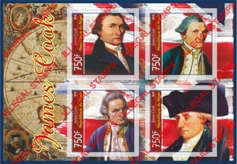 Niger 2019 James Cook (different) Illegal Stamp Souvenir Sheet of 4