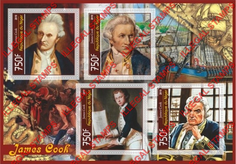 Niger 2019 James Cook Illegal Stamp Souvenir Sheet of 4