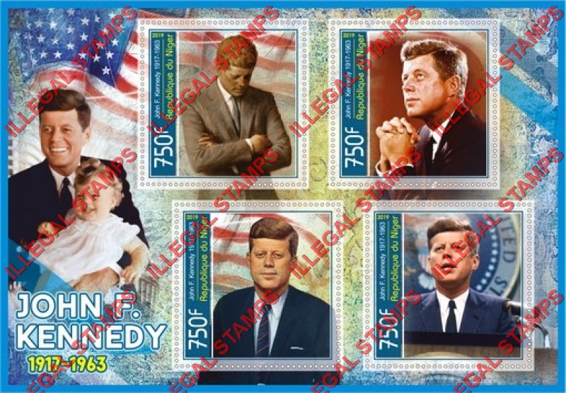 Niger 2019 John F. Kennedy Illegal Stamp Souvenir Sheet of 4