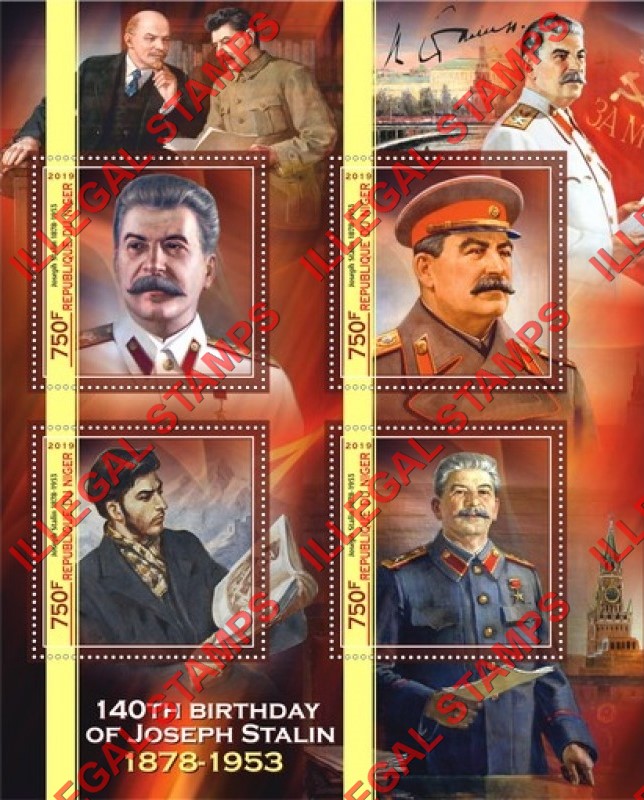 Niger 2019 Joseph Stalin (different a) Illegal Stamp Souvenir Sheet of 4