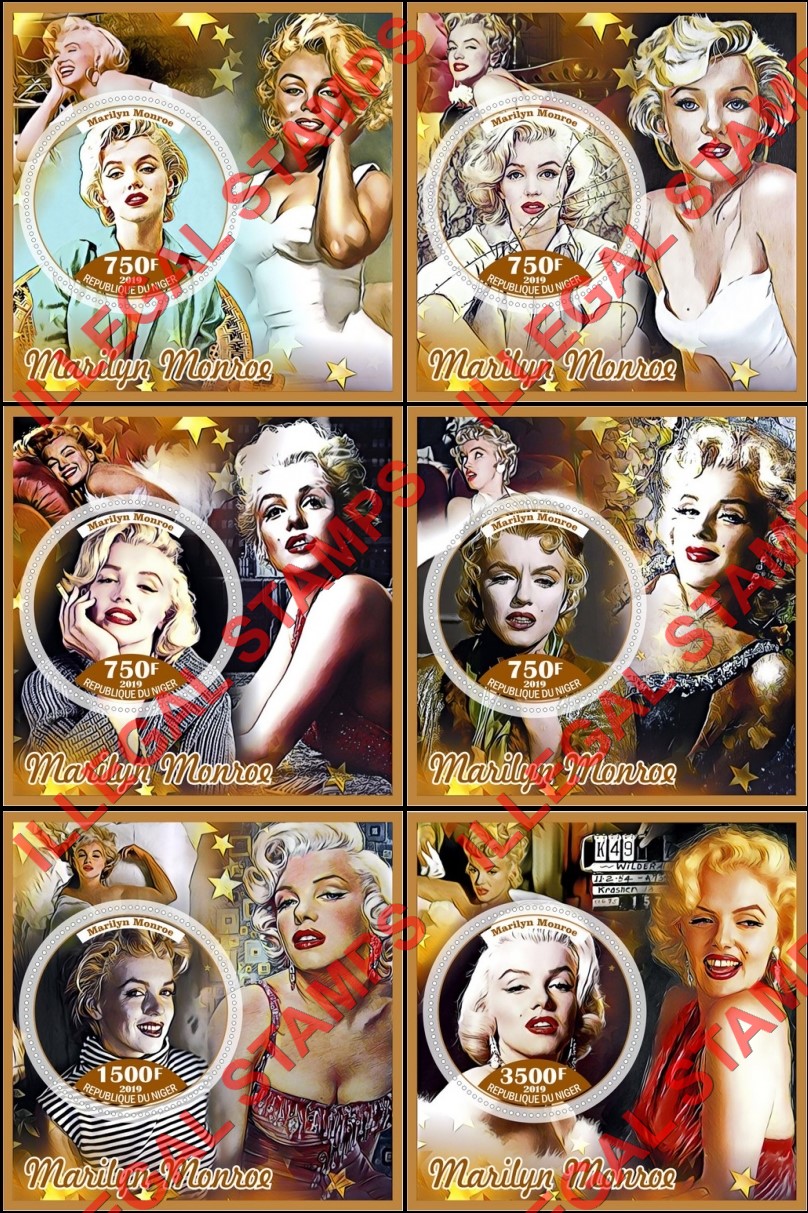 Niger 2019 Marilyn Monroe Illegal Stamp Souvenir Sheets of 1