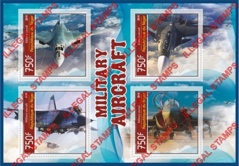Niger 2019 Military Aircraft Illegal Stamp Souvenir Sheet of 4