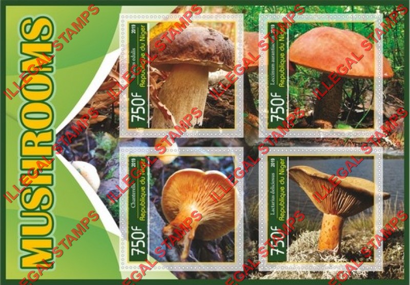 Niger 2019 Mushrooms (different) Illegal Stamp Souvenir Sheet of 4