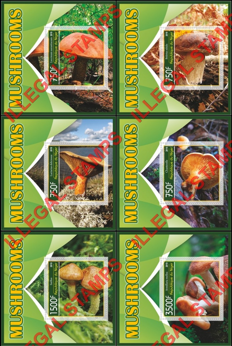 Niger 2019 Mushrooms (different) Illegal Stamp Souvenir Sheets of 1