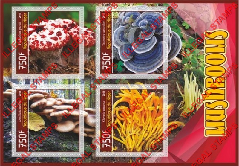 Niger 2019 Mushrooms Illegal Stamp Souvenir Sheet of 4