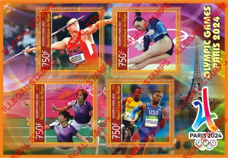 Niger 2019 Olympic Games in Paris 2024 Illegal Stamp Souvenir Sheet of 4