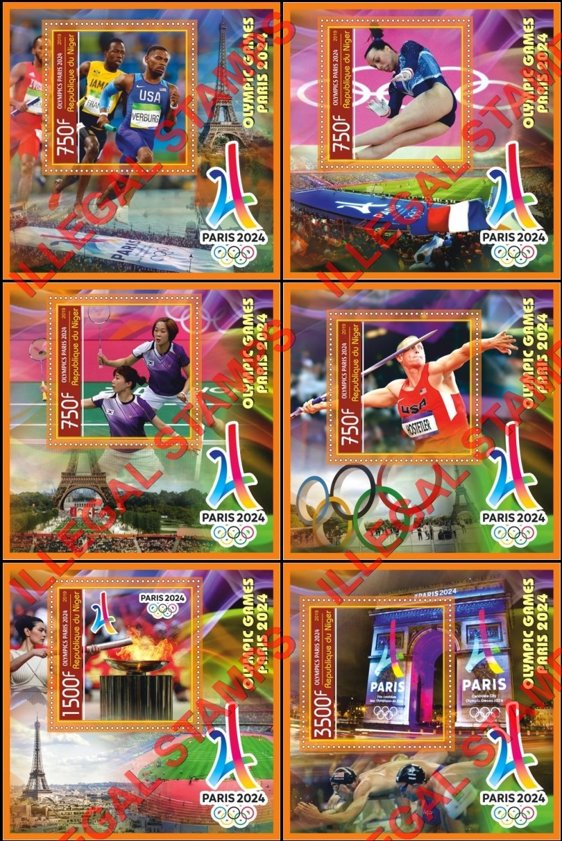 Niger 2019 Olympic Games in Paris 2024 Illegal Stamp Souvenir Sheets of 1