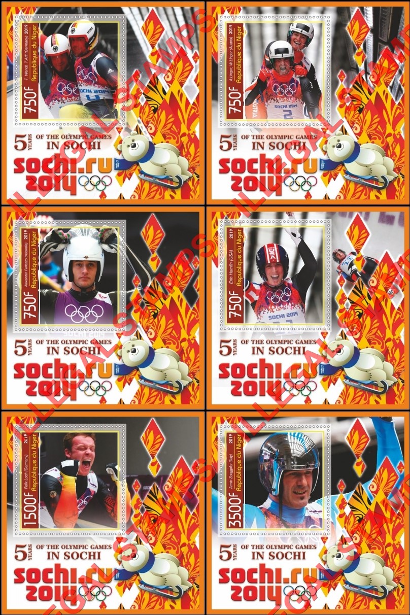 Niger 2019 Olympic Games in Sochi 2014 Illegal Stamp Souvenir Sheets of 1