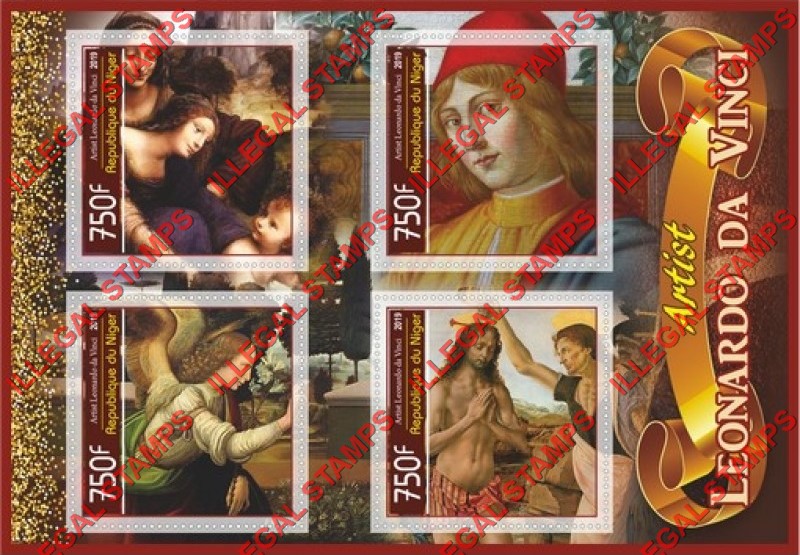 Niger 2019 Paintings by Leonardo da Vinci Illegal Stamp Souvenir Sheet of 4