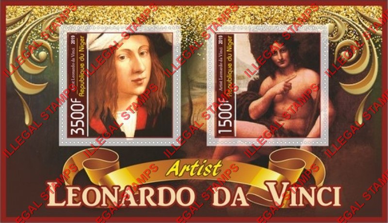 Niger 2019 Paintings by Leonardo da Vinci Illegal Stamp Souvenir Sheet of 2