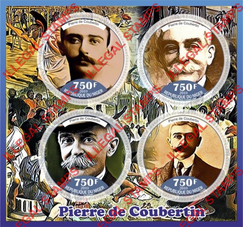 Niger 2019 Pierre de Coubertin Illegal Stamp Souvenir Sheet of 4
