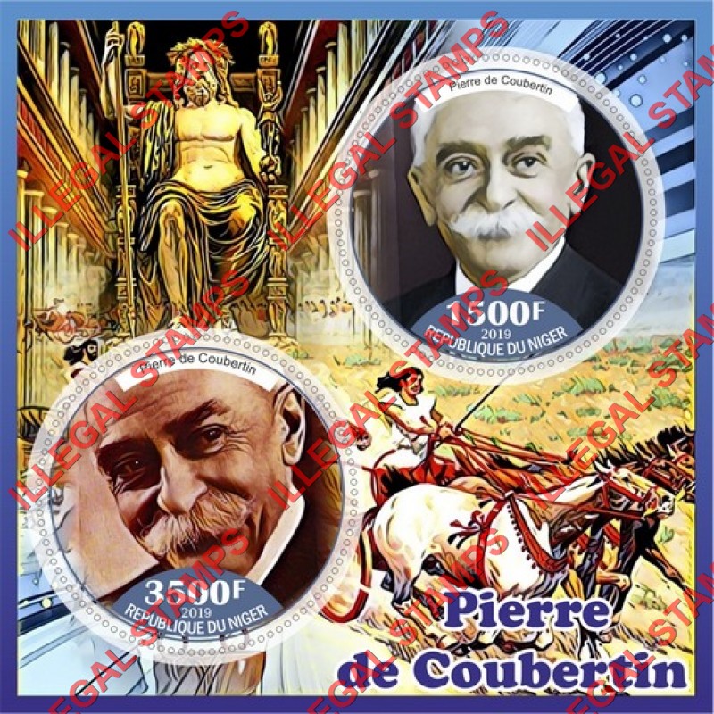 Niger 2019 Pierre de Coubertin Illegal Stamp Souvenir Sheet of 2