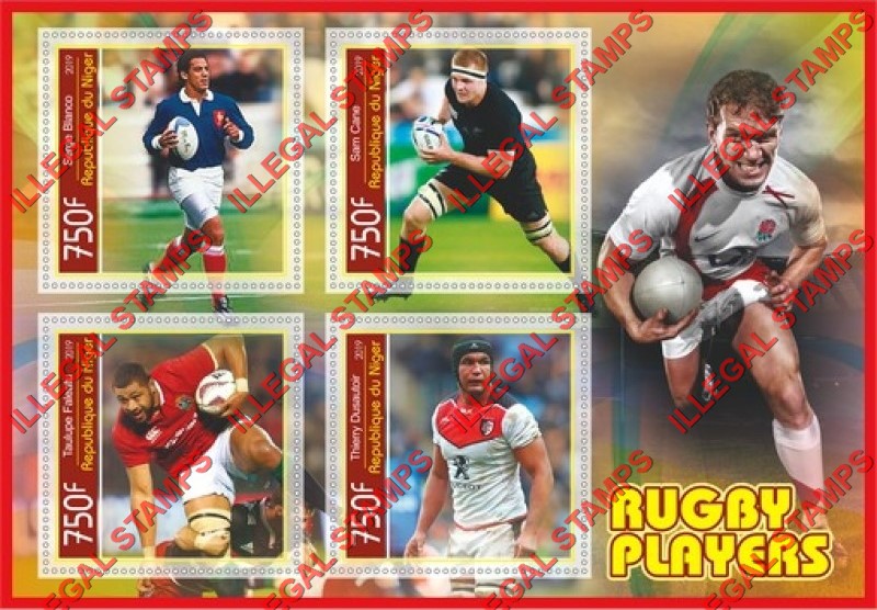 Niger 2019 Rugby Players Illegal Stamp Souvenir Sheet of 4