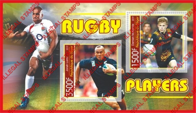 Niger 2019 Rugby Players Illegal Stamp Souvenir Sheet of 2