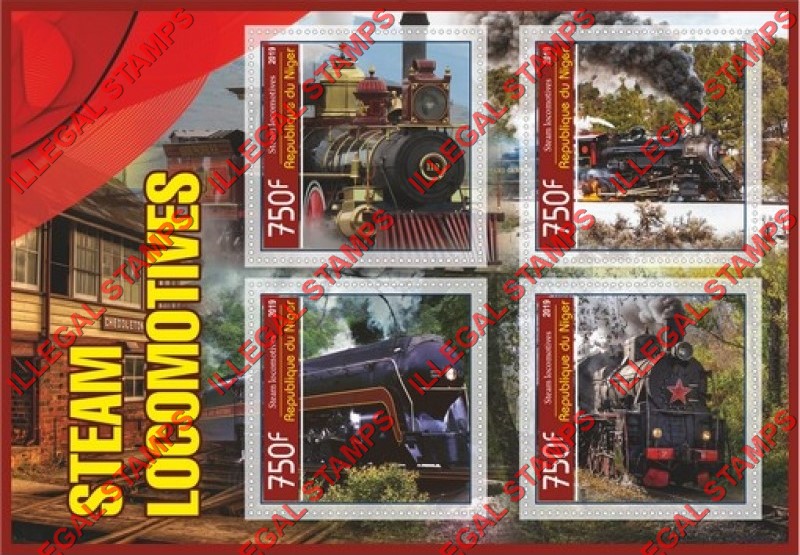 Niger 2019 Steam Locomotives Illegal Stamp Souvenir Sheet of 4