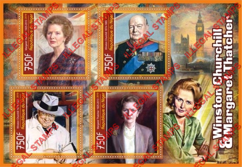 Niger 2019 Winston Churchill and Margaret Thatcher Illegal Stamp Souvenir Sheet of 4