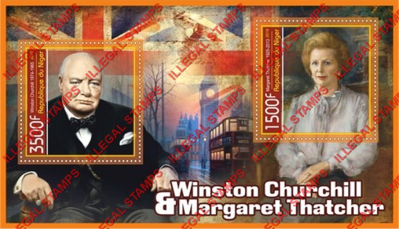 Niger 2019 Winston Churchill and Margaret Thatcher Illegal Stamp Souvenir Sheet of 2