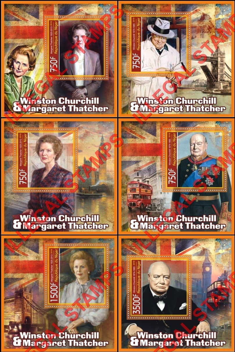 Niger 2019 Winston Churchill and Margaret Thatcher Illegal Stamp Souvenir Sheets of 1
