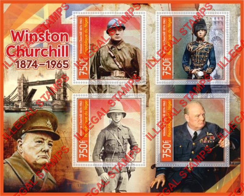 Niger 2019 Winston Churchill (different a) Illegal Stamp Souvenir Sheet of 4