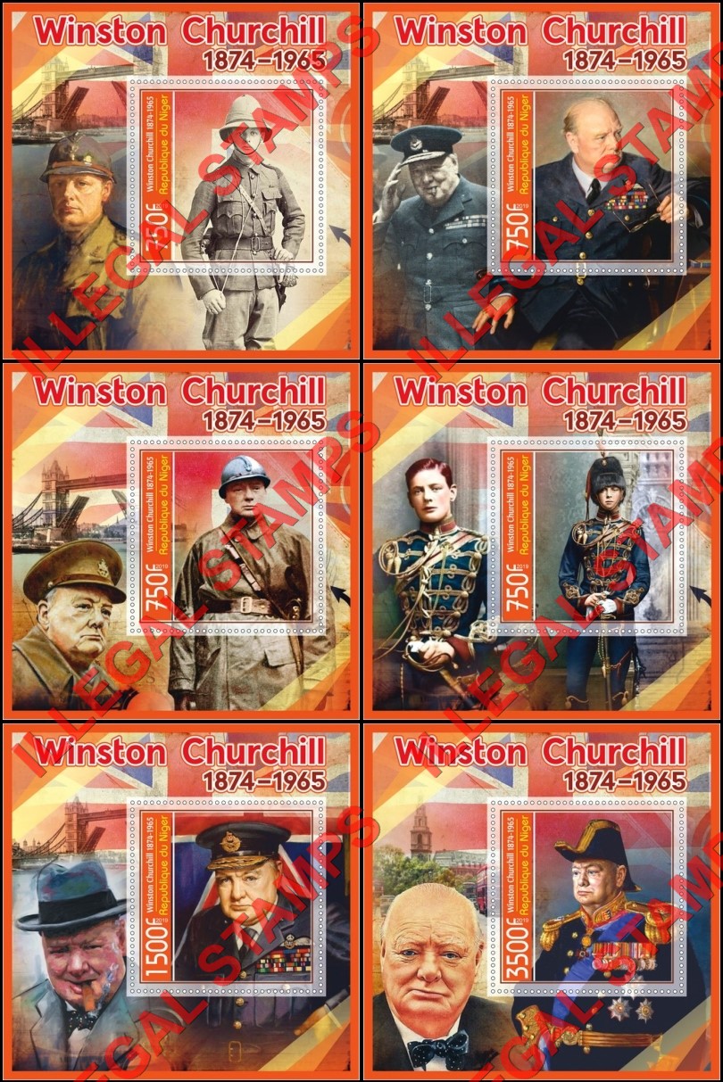 Niger 2019 Winston Churchill (different a) Illegal Stamp Souvenir Sheets of 1