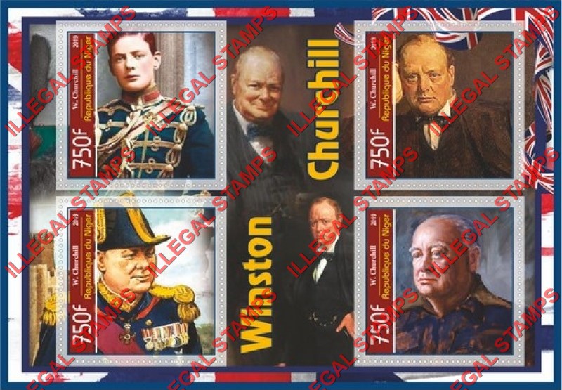 Niger 2019 Winston Churchill Illegal Stamp Souvenir Sheet of 4