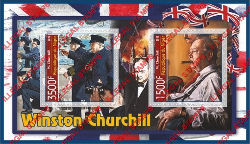 Niger 2019 Winston Churchill Illegal Stamp Souvenir Sheet of 2
